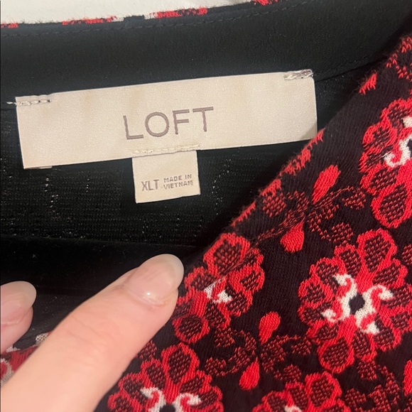 Loft red and black floral print short sleeve shift dress size XL Tall - Picture 4 of 5